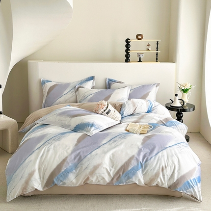  元元被芯 2024新款全棉长绒棉数码印花四件套全棉四件套纯棉四件套 时光笔墨-兰