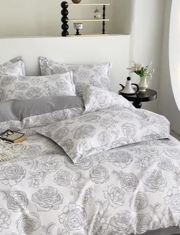 91家纺网 家纺一手货源 找家纺  元元被芯 2024新款全棉长绒棉数码印花四件套全棉四件套纯棉四件套 芙花瑶-米