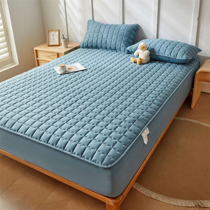 91家纺网 家纺一手货源 找家纺 雯豆家纺 2024新款A类全棉纯棉夹棉床笠三件套印花床笠 全棉夹棉床笠-午夜蓝