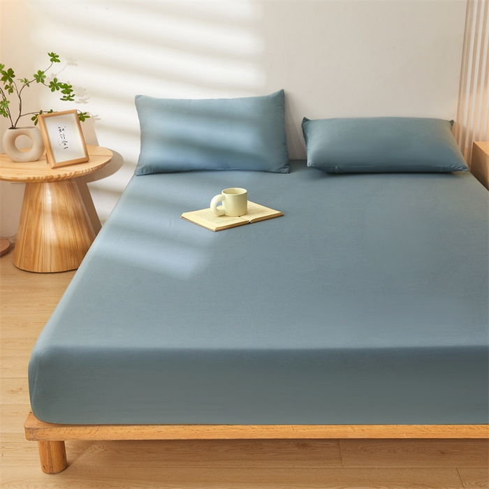 91家纺网 家纺一手货源 找家纺 雯豆 2024春夏新款纯色素色全棉床笠三件套纯棉床罩保护套 全棉单层床笠-午夜蓝
