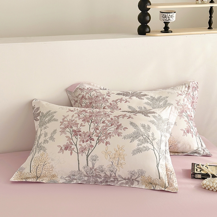 91家纺网 家纺一手货源 找家纺  元元被芯 2024新款全棉长绒棉数码印花四件套全棉四件套纯棉四件套 画意枝头-粉