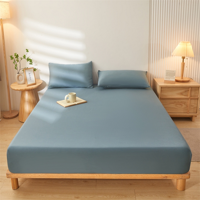 91家纺网 家纺一手货源 找家纺 雯豆 2024春夏新款纯色素色全棉床笠三件套纯棉床罩保护套 全棉单层床笠-午夜蓝