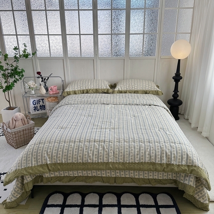 佰织鑫家居（会员-5元） 2024新款全棉法式床盖款春秋被四件套 可可庄园