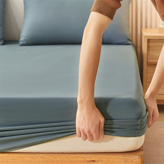 91家纺网 家纺一手货源 找家纺 雯豆 2024春夏新款纯色素色全棉床笠三件套纯棉床罩保护套 全棉单层床笠-午夜蓝