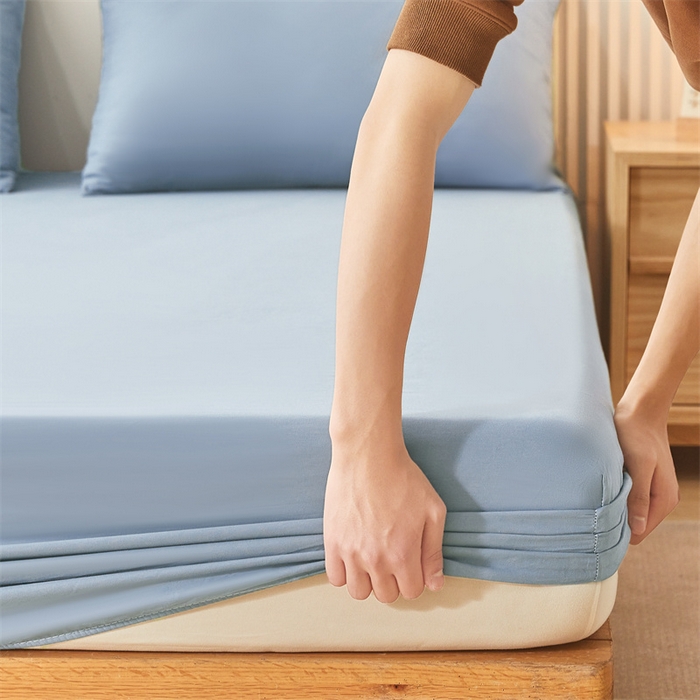 91家纺网 家纺一手货源 找家纺 雯豆家纺 2024新款全棉纯棉小清新印花床笠单层床垫保护套 全棉单层床笠-云川蓝