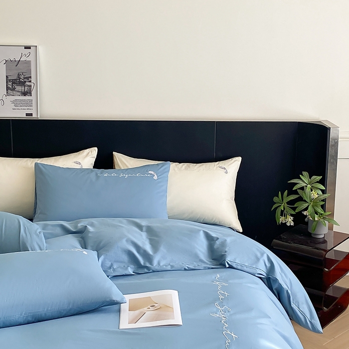 91家纺网 家纺一手货源 找家纺  澳梵家居 2024新款【知羽】系列60s刺绣全棉四件套 知羽-绅士蓝