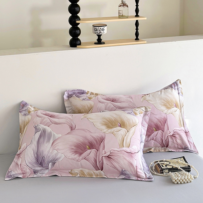 91家纺网 家纺一手货源 找家纺  元元被芯 2024新款全棉长绒棉数码印花四件套全棉四件套纯棉四件套 步步生莲-粉