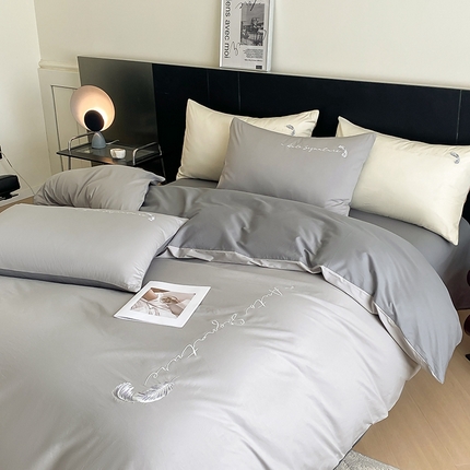  澳梵家居 2024新款【知羽】系列60s刺绣全棉四件套 知羽-椰子灰