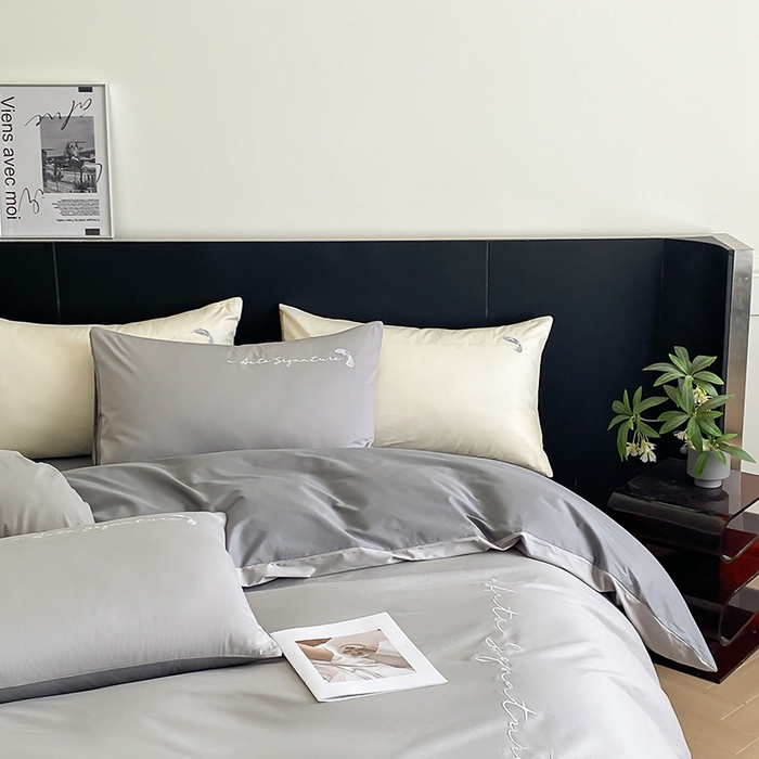 91家纺网 家纺一手货源 找家纺  澳梵家居 2024新款【知羽】系列60s刺绣全棉四件套 知羽-椰子灰