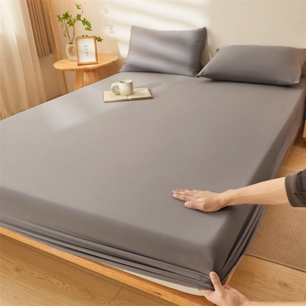 91家纺网 家纺一手货源 找家纺 雯豆 2024春夏新款纯色素色全棉床笠三件套纯棉床罩保护套 全棉单层床笠-经典灰