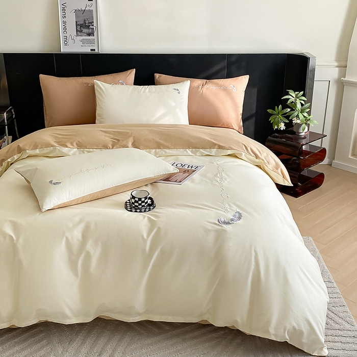 91家纺网 家纺一手货源 找家纺  澳梵家居 2024新款【知羽】系列60s刺绣全棉四件套 知羽-奶昔白