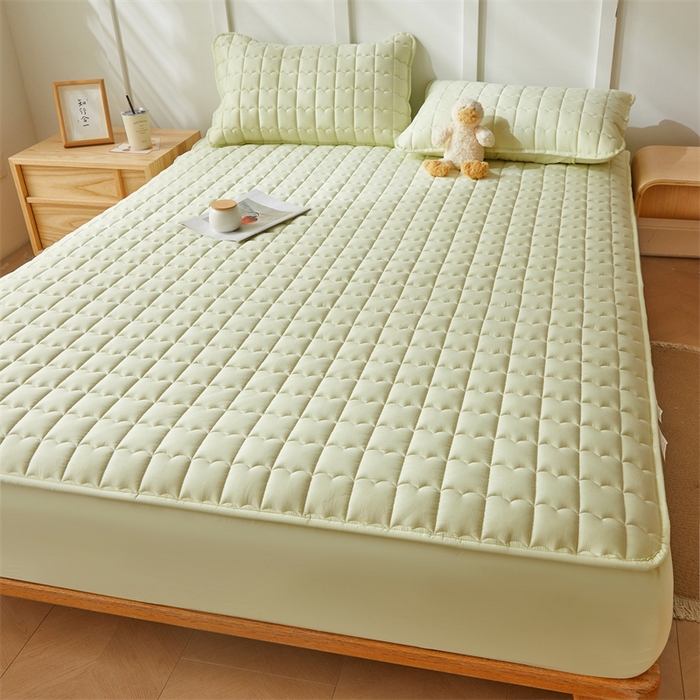 91家纺网 家纺一手货源 找家纺 雯豆家纺 2024新款A类全棉夹棉床笠三件套纯色纯棉床笠 全棉夹棉床笠-若草绿