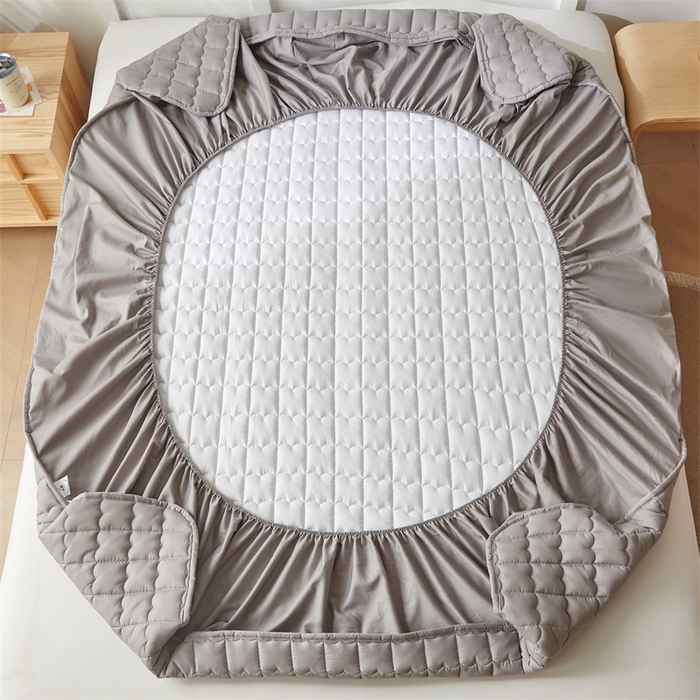 91家纺网 家纺一手货源 找家纺 雯豆家纺 2024新款A类全棉纯棉夹棉床笠三件套印花床笠 全棉夹棉床笠-经典灰