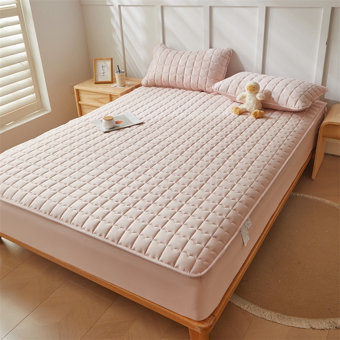 91家纺网 家纺一手货源 找家纺 （总）雯豆家纺 2024新款A类全棉夹棉床笠三件套纯色纯棉床笠