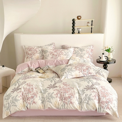  元元被芯 2024新款全棉长绒棉数码印花四件套全棉四件套纯棉四件套 画意枝头-粉
