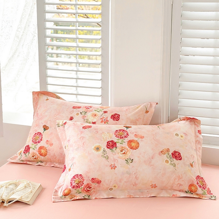 91家纺网 家纺一手货源 找家纺  元元被芯 2024新款全棉长绒棉数码印花四件套全棉四件套纯棉四件套 碧玉倩影-粉