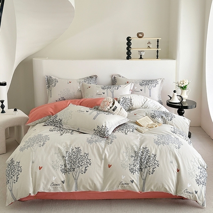  元元被芯 2024新款全棉长绒棉数码印花四件套全棉四件套纯棉四件套 云思木想-灰