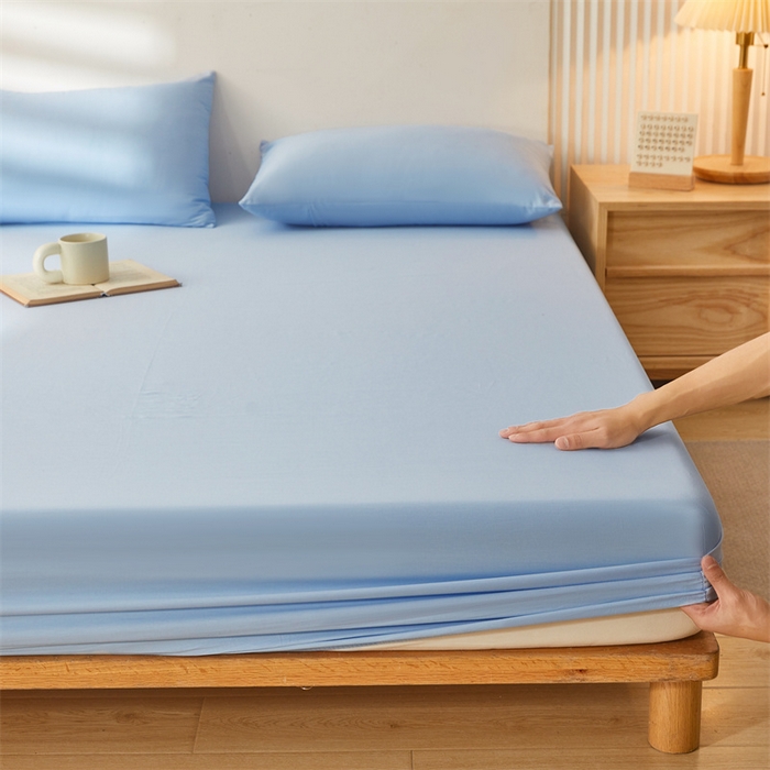 91家纺网 家纺一手货源 找家纺 雯豆 2024春夏新款纯色素色全棉床笠三件套纯棉床罩保护套 全棉单层床笠-云川蓝