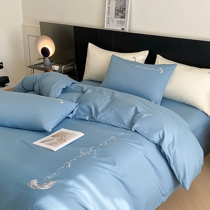 91家纺网 家纺一手货源 找家纺  澳梵家居 2024新款【知羽】系列60s刺绣全棉四件套 知羽-绅士蓝