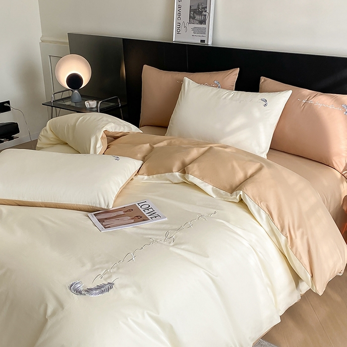 91家纺网 家纺一手货源 找家纺  澳梵家居 2024新款【知羽】系列60s刺绣全棉四件套 知羽-奶昔白