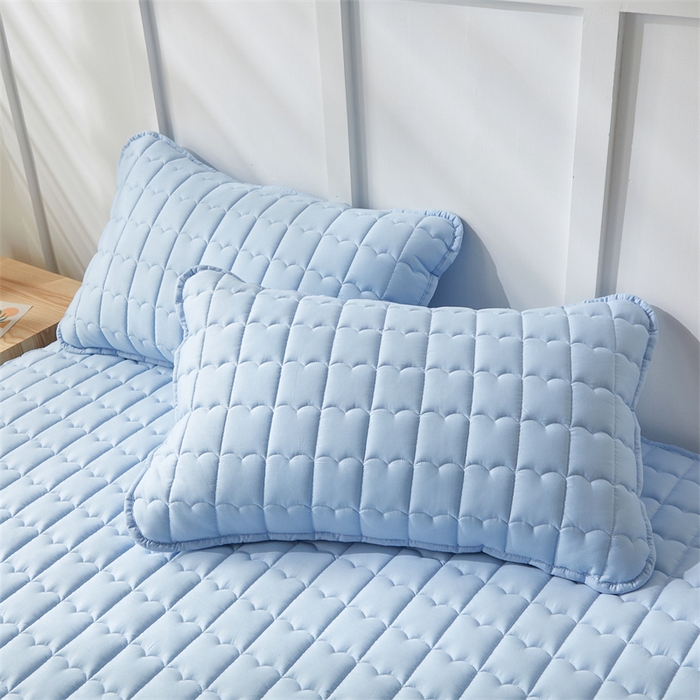 91家纺网 家纺一手货源 找家纺 雯豆家纺 2024新款A类全棉纯棉夹棉床笠三件套印花床笠 全棉夹棉床笠-云川蓝