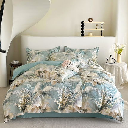  元元被芯 2024新款全棉长绒棉数码印花四件套全棉四件套纯棉四件套 暮云春树-兰