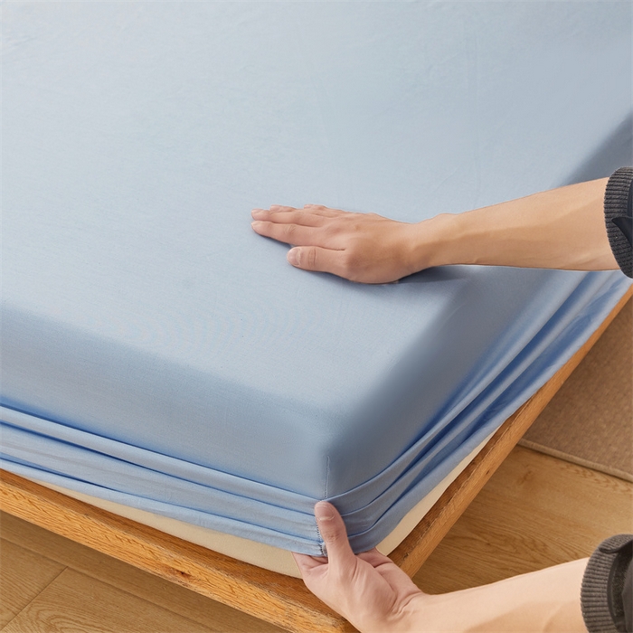 91家纺网 家纺一手货源 找家纺 雯豆 2024春夏新款纯色素色全棉床笠三件套纯棉床罩保护套 全棉单层床笠-云川蓝