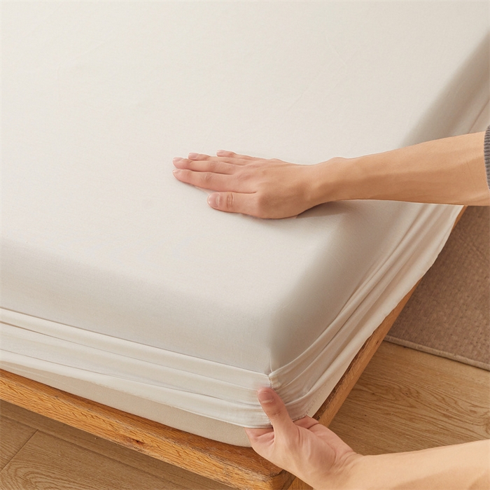 91家纺网 家纺一手货源 找家纺 雯豆 2024春夏新款纯色素色全棉床笠三件套纯棉床罩保护套 全棉单层床笠-象牙白