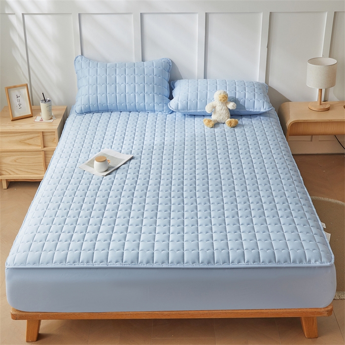 91家纺网 家纺一手货源 找家纺 雯豆家纺 2024新款A类全棉纯棉夹棉床笠三件套印花床笠 全棉夹棉床笠-云川蓝