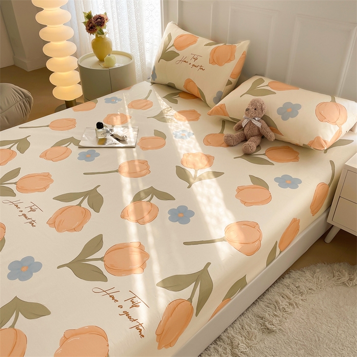 91家纺网 家纺一手货源 找家纺 雯豆家纺 2024新款全棉纯棉小清新印花床笠单层床垫保护套 全棉单层床笠-尤拉朵