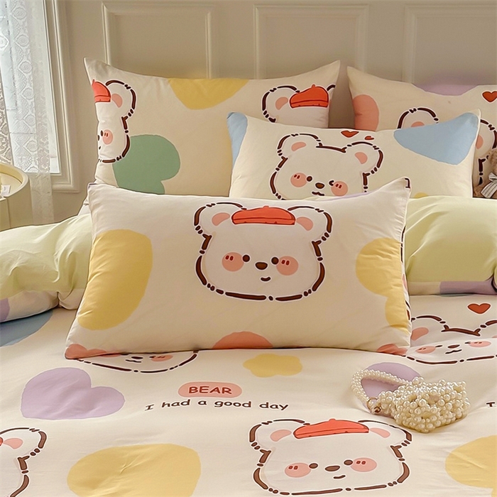 91家纺网 家纺一手货源 找家纺 雯豆 2024新款全棉纯棉枕套一对装 全棉单层枕套-库洛熊