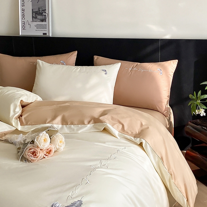 91家纺网 家纺一手货源 找家纺  澳梵家居 2024新款【知羽】系列60s刺绣全棉四件套 知羽-奶昔白