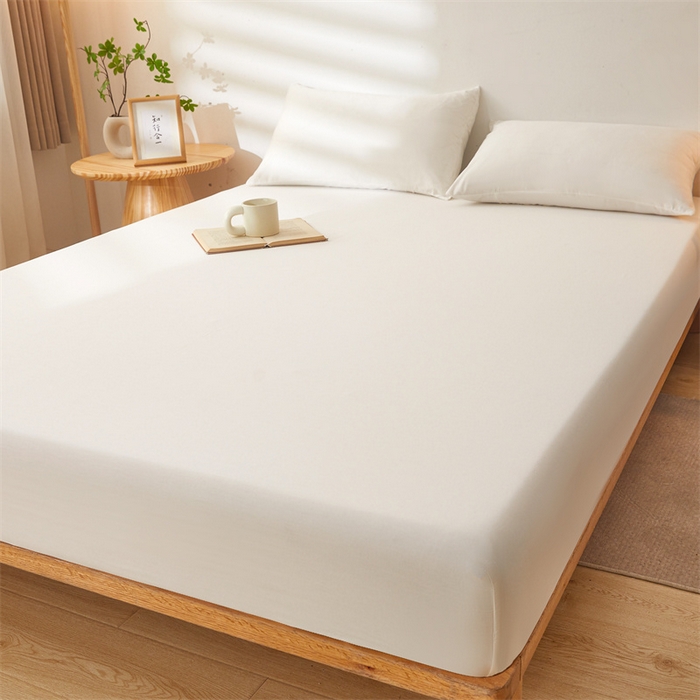 91家纺网 家纺一手货源 找家纺 雯豆 2024春夏新款纯色素色全棉床笠三件套纯棉床罩保护套 全棉单层床笠-象牙白