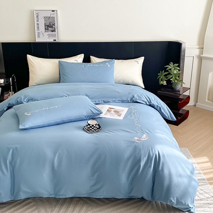 91家纺网 家纺一手货源 找家纺  澳梵家居 2024新款【知羽】系列60s刺绣全棉四件套 知羽-绅士蓝