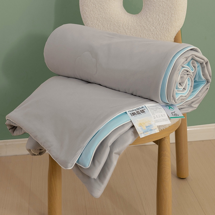 91家纺网 家纺一手货源 找家纺 亚龙工厂店 2024新款两面派A类抗菌冻冻被 灰+蓝