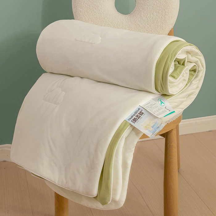 91家纺网 家纺一手货源 找家纺 亚龙工厂店 2024新款两面派A类抗菌冻冻被 奶黄+绿