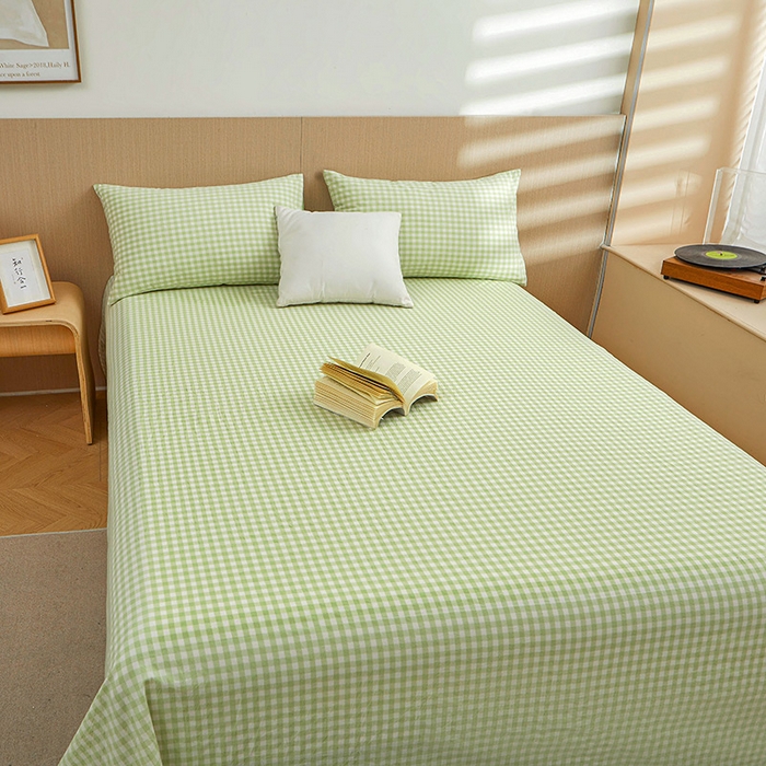 91家纺网 家纺一手货源 找家纺 恋人优选 2024新款色织纯棉水洗棉单床单 糖果格