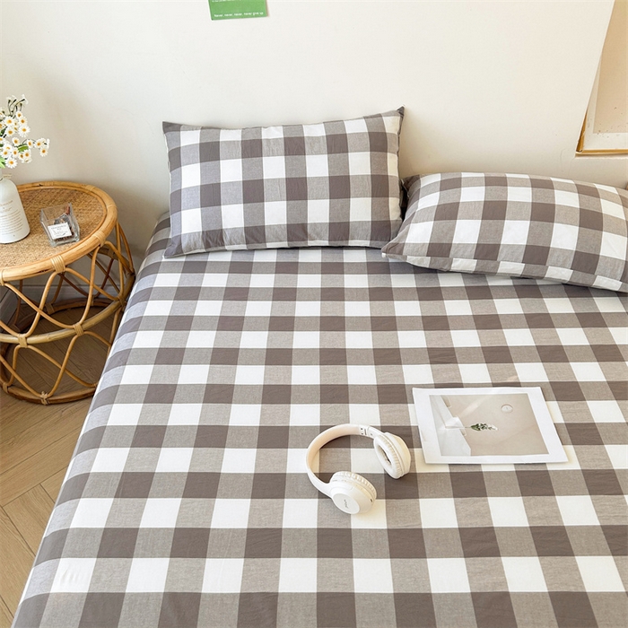 91家纺网 家纺一手货源 找家纺 恋人优选 2024新款色织纯棉水洗棉单床单 灰中格