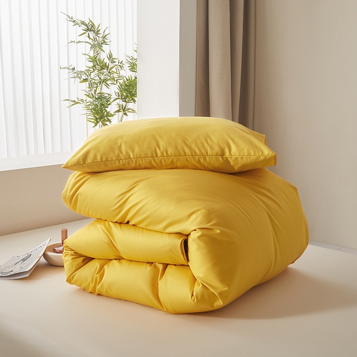91家纺网 家纺一手货源 找家纺 寝柔家纺 2024新款40S全棉斜纹13372纯棉纯色被套单件 暖黄