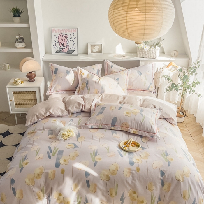 91家纺网 家纺一手货源 找家纺 艾迪尚 2025新款133X76宽幅全棉印花四件套（有单品+可定制） 木槿-粉