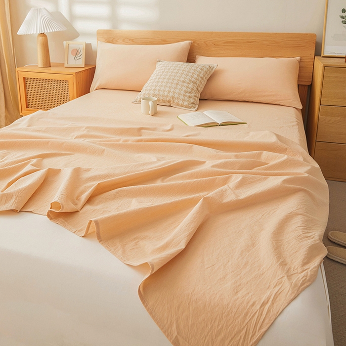 91家纺网 家纺一手货源 找家纺 恋人优选 2024新款色织纯棉水洗棉单床单 米色