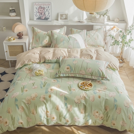 艾迪尚 2025新款133X76宽幅全棉印花四件套（有单品+可定制） 木槿-绿