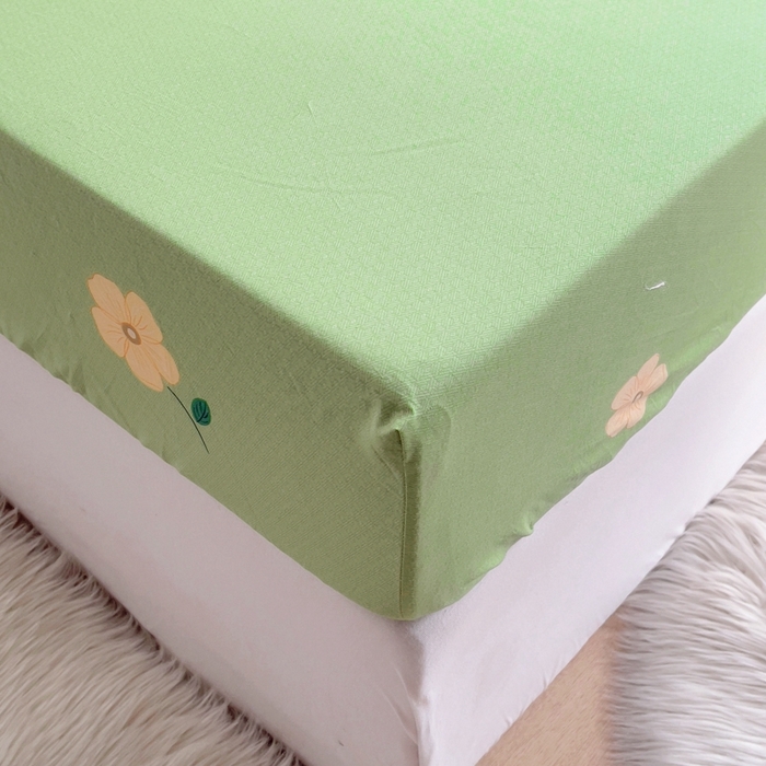 91家纺网 家纺一手货源 找家纺 艾迪尚 2025新款133X76宽幅全棉印花单床笠 雅卉—绿