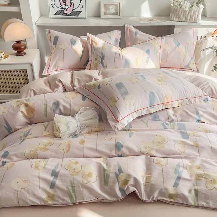 91家纺网 家纺一手货源 找家纺 艾迪尚 2025新款133X76宽幅全棉印花四件套（有单品+可定制） 木槿-粉