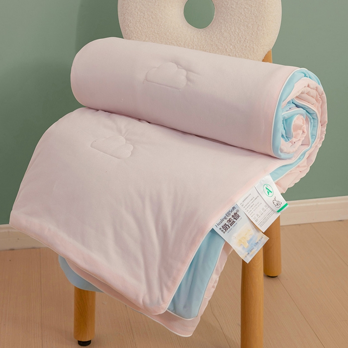 91家纺网 家纺一手货源 找家纺 亚龙工厂店 2024新款两面派A类抗菌冻冻被 粉+蓝