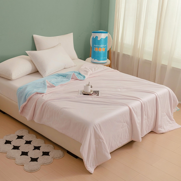 91家纺网 家纺一手货源 找家纺 亚龙工厂店 2024新款两面派A类抗菌冻冻被 粉+蓝