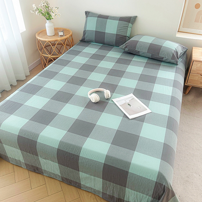 91家纺网 家纺一手货源 找家纺 恋人优选 2024新款色织纯棉水洗棉单床单 绿大格