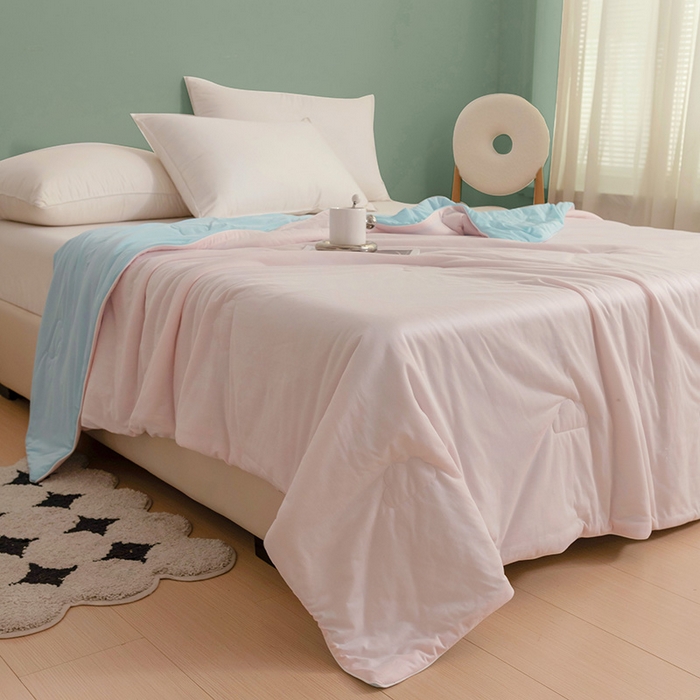 91家纺网 家纺一手货源 找家纺 亚龙工厂店 2024新款两面派A类抗菌冻冻被 粉+蓝