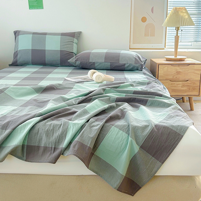 91家纺网 家纺一手货源 找家纺 恋人优选 2024新款色织纯棉水洗棉单床单 绿大格