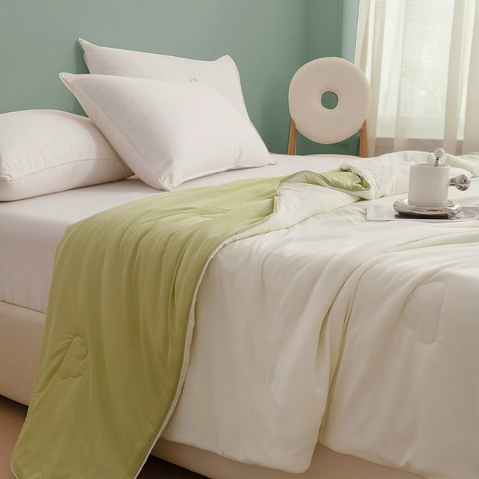 91家纺网 家纺一手货源 找家纺 亚龙工厂店 2024新款两面派A类抗菌冻冻被 奶黄+绿